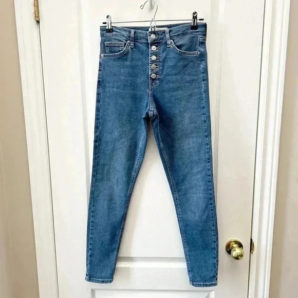 Topshop Moto Jamie Button Fly Skinny Jeans Medium Blue Denim Size 26 - Picture 3 of 14
